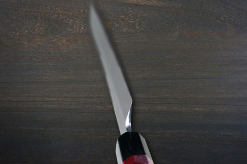 Sakai Takayuki ZANGETSU Honyaki Ginsan Japanese Chef's Whole-Mirrored Kengata-Yanagiba(Sashimi) 360mm with Artistic RINKA Handle 