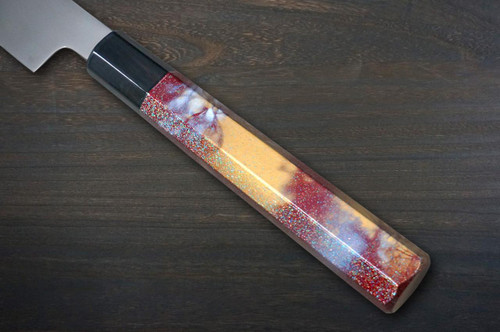 Sakai Takayuki ZANGETSU Honyaki Ginsan Japanese Chef's Whole-Mirrored Kengata-Yanagiba(Sashimi) 360mm with Artistic RINKA Handle 