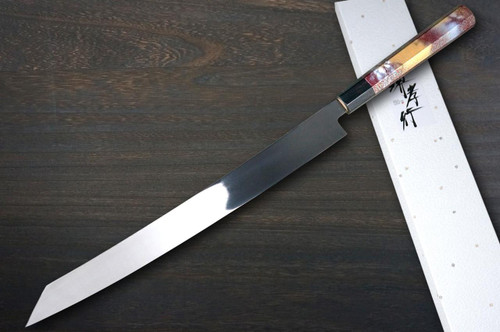 堺孝行ZANGETSU Honyaki Ginsan 日本厨师用全镜面Kengata-Yanagiba（生
