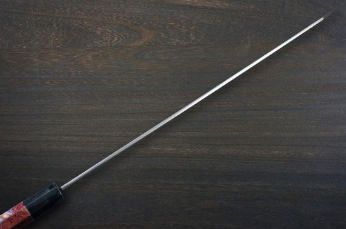 Sakai Takayuki ZANGETSU Honyaki Ginsan Japanese Chef's Whole-Mirrored Kengata-Yanagiba(Sashimi) 360mm with Artistic RINKA Handle 