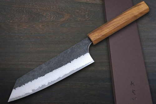Yoshimi Kato Aogami Super Kurouchi Hammered OL8N Japanese Chef's Bunka Knife 170mm with Olive Handle 