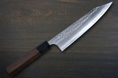 Yoshimi Kato R2 MINAMO Hammered WG8B Japanese Chef's Kengata-Gyuto Knife 210mm with Wenge Handle 