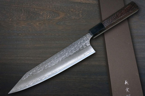 Yoshimi Kato R2 MINAMO Hammered WG8B Japanese Chef's Kengata-Gyuto Knife 210mm with Wenge Handle 