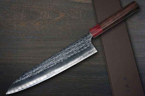Yoshimi Kato R2 MINAMO Hammered RS8R Japanese Chef's Gyuto Knife 240mm with Red-Ring Octagonal Handle 