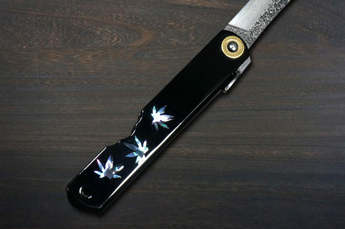 HIGONOKAMI Nagao Kanekoma VG10 Damascus Raden-Makie-Art Folding Petty Knife(Utility) 75mm with Raden Makie Urushi Handle MOMIJI 