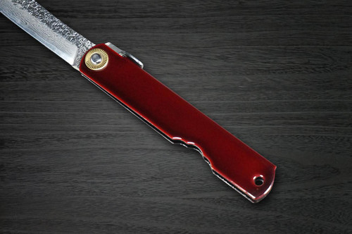 HIGONOKAMI Nagao Kanekoma VG10 Damascus Raden-Makie-Art Folding Petty Knife(Utility) 75mm with Red Urushi Handle KURENAI 