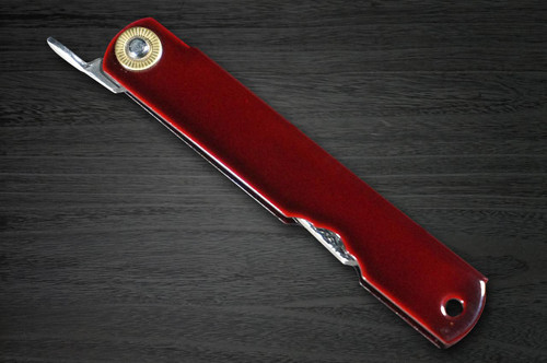 HIGONOKAMI Nagao Kanekoma VG10 Damascus Raden-Makie-Art Folding Petty Knife(Utility) 75mm with Red Urushi Handle KURENAI 