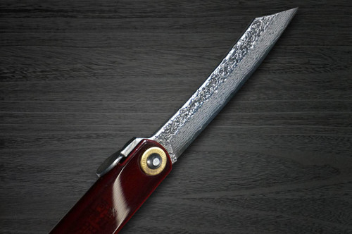 HIGONOKAMI Nagao Kanekoma VG10 Damascus Raden-Makie-Art Folding Petty Knife(Utility) 75mm with Red Urushi Handle KURENAI 