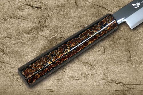 Sakai Takayuki AIDU-NURI Art Mirrored Ginsan Japanese Chef's Yanagiba(Sashimi) 300mm with Japanese Urushi Lacquered Handle and Saya Sheath [GOLD-MUSHIKUI] 