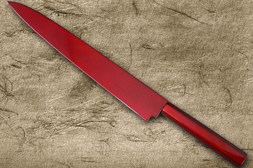 Sakai Takayuki AIDU-NURI Art Mirrored Ginsan Japanese Chef's Yanagiba(Sashimi) 300mm with Japanese Urushi Lacquered Handle and Saya Sheath [RED-TAMAMUSHI] 