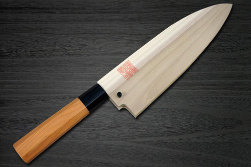 Yoshihiro Aogami No.1 Wave Aonamiuchi B1HC-Y Japanese Chef's Deba Knife 150mm with Saya Sheath and Yew Handle 