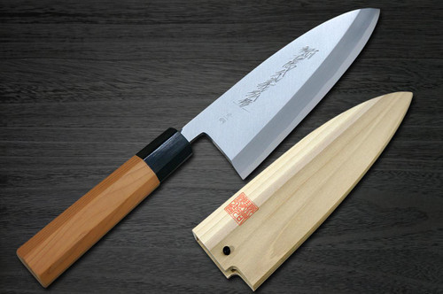 Yoshihiro Aogami No.1 Wave Aonamiuchi B1HC-Y Japanese Chef's Deba Knife 165mm with Saya Sheath and Yew Handle 