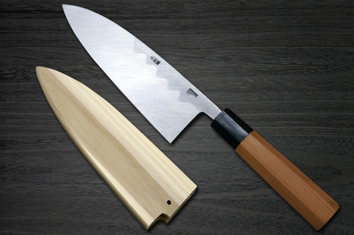 Yoshihiro Aogami No.1 Wave Aonamiuchi B1HC-Y Japanese Chef's Deba Knife 180mm with Saya Sheath and Yew Handle 