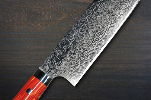 Takeshi Saji R2 Diamond Finish Damascus TCR Japanese Chef's Nakiri(Vegetable) 170mm with Red-Yellow Turquoise Handle 