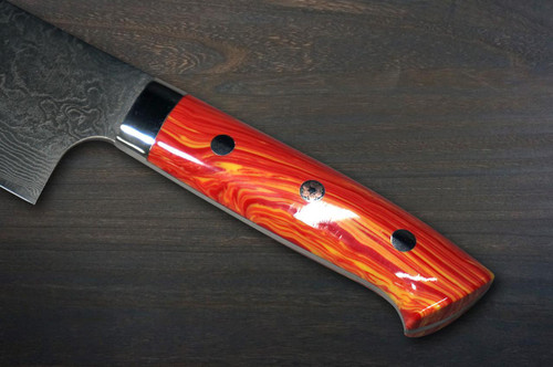Takeshi Saji R2 Diamond Finish Damascus TCR Japanese Chef's Nakiri(Vegetable) 170mm with Red-Yellow Turquoise Handle 