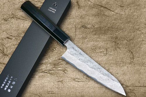 Nigara SPG-STRIX Damascus Hammered EB8B Japanese Chef's Petty Knife(Utility) 150mm with Ebony Handle