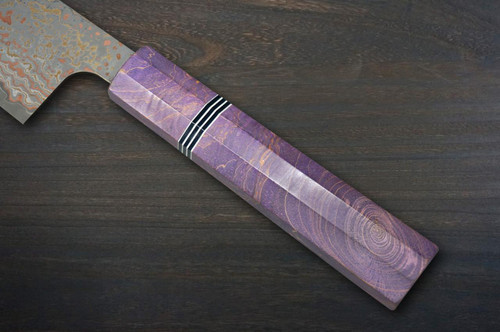 Takeshi Saji VG10W Colored Damascus Nashiji STW Japanese Chef's Santoku Knife 170mm with Stabilized Hybrid Wood Handle 