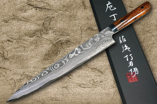 Takeshi Saji VG10 Black Damascus IR Japanese Chef's Slicer(Sujihiki) 270mm with Desert Ironwood Handle [Straight] 