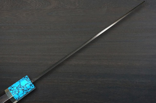 Keiichi Fujii HEKIRYUSHI Aogniko Black Damascus Japanese Chef's Usuba(Vegetable) 210mm with Double Blue Turquoise & Ebony Handle 