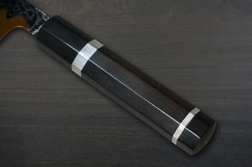 Keiichi Fujii HEKIRYUSHI Aogniko Black Damascus Japanese Chef's Kamagata-Usuba(Vegetable) 210mm with Double Buffalo Ringed Ebony Handle 