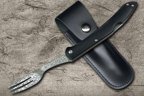 Takeshi Saji Folding R2(SG2) Black Damascus Fork 88mm with Black Micarta Handle 
