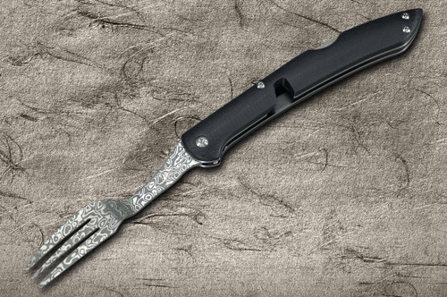 Takeshi Saji Folding R2(SG2) Black Damascus Fork 88mm with Black Micarta Handle 