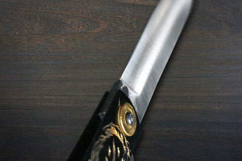 HIGONOKAMI Nagao Kanekoma Aogami Engraving Folding Kritsuke-Petty Knife(Utility) 72mm with Black Brass Handle [Holy Beasts - SEIRYU] 