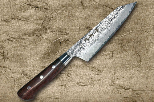 Sakai Takayuki SPG2 Damascus Hammered IRN Japanese Chef's Kengata-Santoku Knife 160mm with Desert Ironwood Handle 