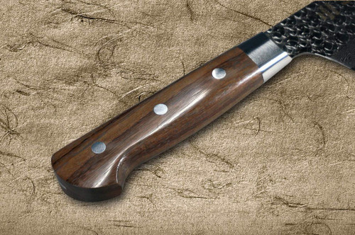 Sakai Takayuki SPG2 Damascus Hammered IRN Japanese Chef's Kengata-Gyuto Knife 190mm with Desert Ironwood Handle 