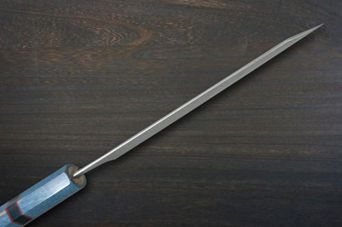 Yoshimi Kato R2 Black Damascus STWA Japanese Chef's Bunka Knife 170mm with Stabilized Hybrid Wood Handle [Blue - Red&Black Rings] 