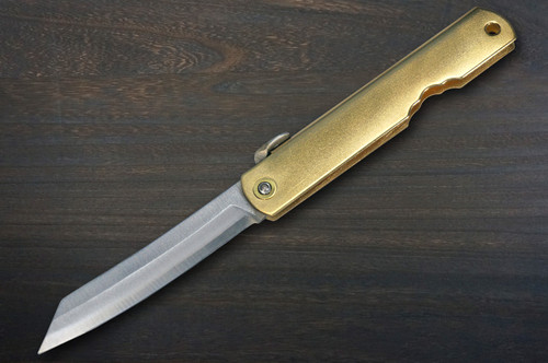 HIGONOKAMI Nagao Kanekoma Aogami Migaki Folding Kiritsuke-Petty Knife(Utility) 72mm with Brass Handle