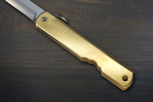 HIGONOKAMI Nagao Kanekoma Aogami Migaki Folding Kiritsuke-Petty Knife(Utility) 72mm with Brass Handle