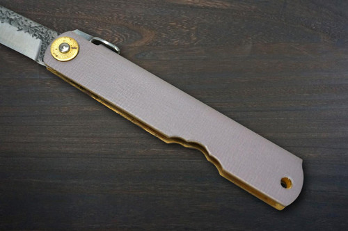 HIGONOKAMI Nagao Kanekoma VG10 Kurouchi Hammered LTH Folding Kritsuke-Petty Knife(Utility) 72mm with Leather Handle LAVENDER 