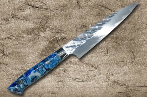 Takeshi Saji SPG-STRIX Mirror Hammered RC Japanese Chef's Petty Knife(Utility) 130mm with Resin Custom Handle [Blue-White] 