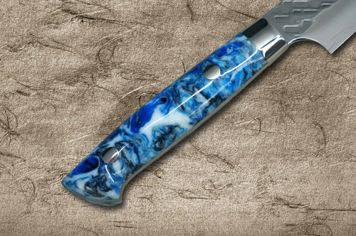 Takeshi Saji SPG-STRIX Mirror Hammered RC Japanese Chef's Petty Knife(Utility) 130mm with Resin Custom Handle [Blue-White] 
