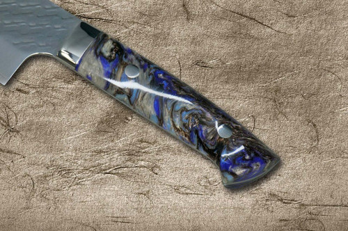 Takeshi Saji SPG-STRIX Mirror Hammered RC Japanese Chef's Santoku Knife 180mm with Resin Custom Handle [Black-Purple] 