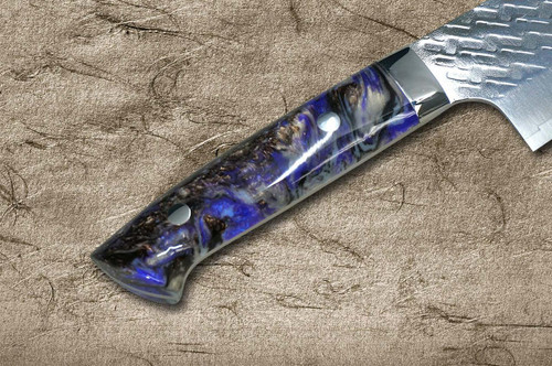 Takeshi Saji SPG-STRIX Mirror Hammered RC Japanese Chef's Santoku Knife 180mm with Resin Custom Handle [Black-Purple] 