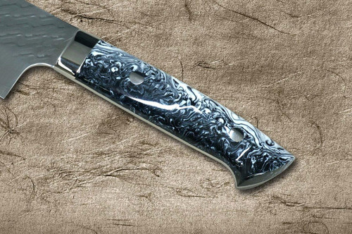 Takeshi Saji SPG-STRIX Mirror Hammered RC Japanese Chef's Santoku Knife 180mm with Resin Custom Handle [Black-White] 