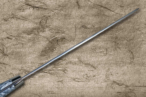 Takeshi Saji SPG-STRIX Mirror Hammered RC Japanese Chef's Santoku Knife 180mm with Resin Custom Handle [Black-White] 