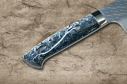 Takeshi Saji SPG-STRIX Mirror Hammered RC Japanese Chef's Santoku Knife 180mm with Resin Custom Handle [Black-White] 