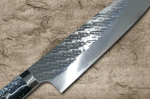 Takeshi Saji SPG-STRIX Mirror Hammered RC Japanese Chef's Santoku Knife 180mm with Resin Custom Handle [Black-White] 