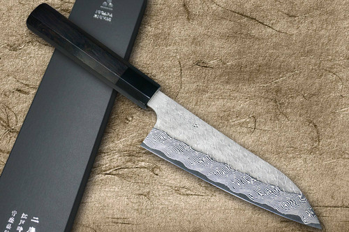 Nigara SPG-STRIX Damascus Hammered EB8B Japanese Chef's Santoku Knife 180mm with Ebony Handle