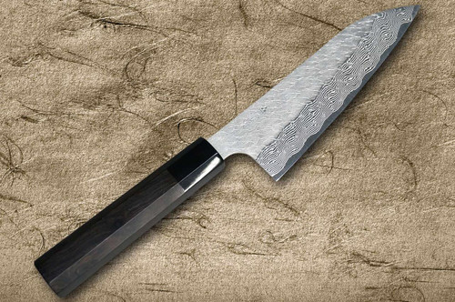 Nigara SPG-STRIX Damascus Hammered EB8B Japanese Chef's Santoku Knife 180mm with Ebony Handle 