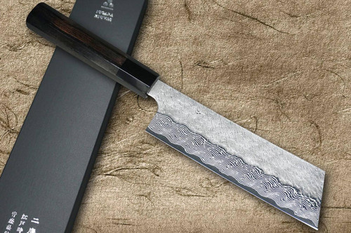 Nigara SPG-STRIX Damascus Hammered EB8B Japanese Chef's Nakiri(Vegetable) 180mm with Ebony Handle 