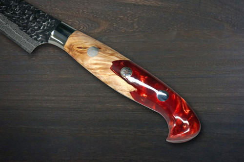 Yu Kurosaki R2(SG2) Damascus SHIZUKU Custom STWRC Japanese Chef's Petty Knife(Utility) 130mm with Stabilized Hybrid Wood Handle [Red] 
