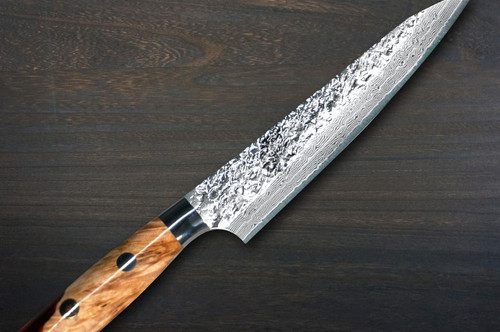 Yu Kurosaki R2(SG2) Damascus SHIZUKU Custom STWRC Japanese Chef's Petty Knife(Utility) 130mm with Stabilized Hybrid Wood Handle [Red] 