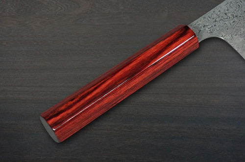 Kei Kobayashi R2 Black Damascus Super Finish CS Japanese Chef's Santoku Knife 170mm with Red Lacquered Wood Handle 