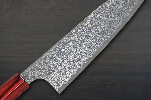 Kei Kobayashi R2 Black Damascus Super Finish CS Japanese Chef's Santoku Knife 170mm with Red Lacquered Wood Handle 