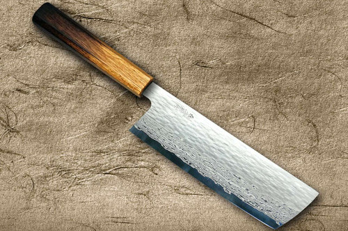 Nigara VG-XEOS Damascus Hammered OK8B Japanese Chef's Nakiri(Vegetable) 180mm with Urushi Lacquered Oak Handle 