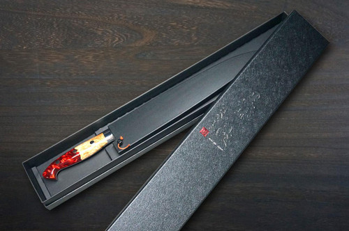Yu Kurosaki R2(SG2) Damascus SHIZUKU Custom STWRC Japanese Chef's Slicer(Sujihiki) 240mm with Stabilized Hybrid Wood Handle [Red] 
